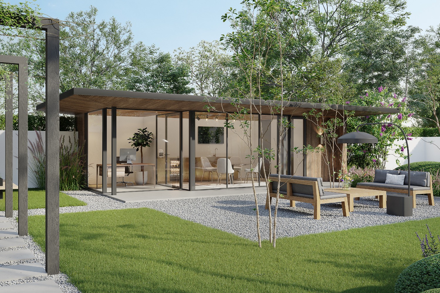 Luxe modern tuinkantoor praktijkruimte in de tuin van hout